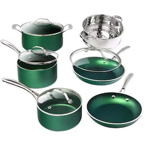 Emerald Green10-Piece Aluminum Ultra-Durable Non-Stick Diamond Infused Cookware Set with Glass Lids