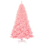 6 ft. Unlit Hinged Artificial Christmas Tree Full Fir Tree New PVC with Metal Stand Pink
