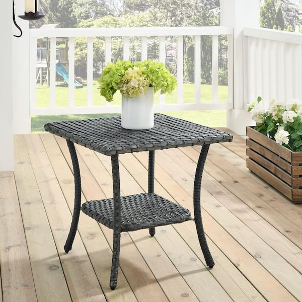 Gymojoy Brentwood Gray Wicker Square Outdoor Side Table