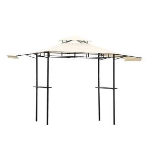 12 ft. x 4.3 ft. Outdoor 2 Tiers Steel Patio BBQ Grill Gazebo Canopy Tent in Beige with Bar Counters
