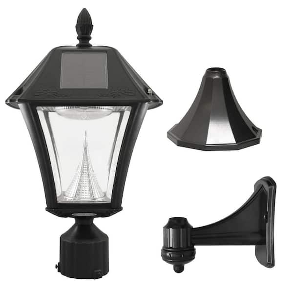 GAMA SONIC Baytown II 1-Light Black Outdoor Solar Warm White Post Light with Pier Base or Wall Sconce Mounting Options for Garden