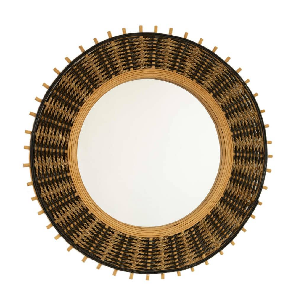 Dark Brown Wood 23 in W x 23 in. H Bohemian Circle Bamboo & Hemp Framed Mirror price history on PriceWatchPro