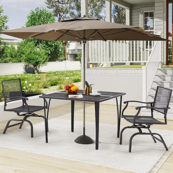 AECOJOY 3-Pieces Patio Dining Set, Outdoor Furniture with 2-Rocking Patio Chairs and 1-Square Patio Metal Table
