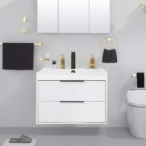 24 in. W x 18.1 in. D x 18.1 in. H Single Sink Bath Vanity in White with White Ceramic Top and Drain Faucet Set