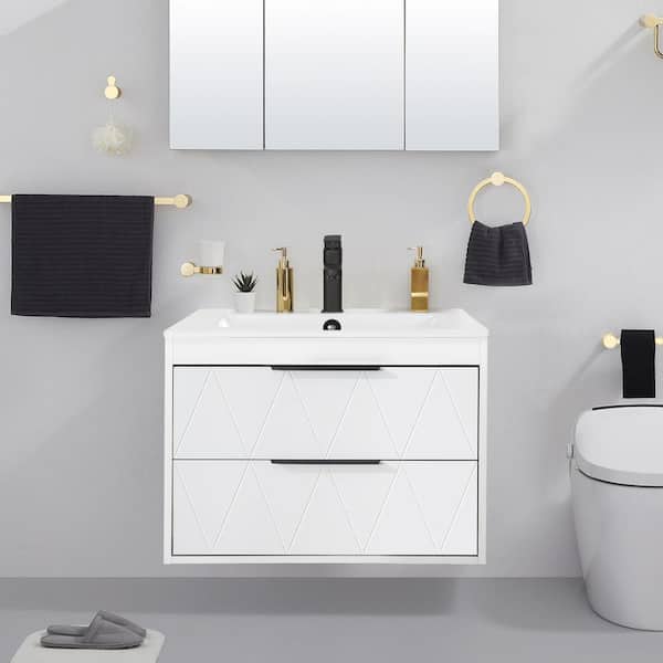 eclife 24 in. W x 18.1 in. D x 18.1 in. H Single Sink Bath Vanity in White with White Ceramic Top and Drain Faucet Set