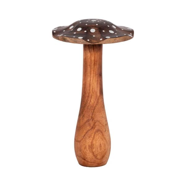 Liv & Skye Brown 5 in. x 10 in. Wood Novelty Mushroom With White Dots Figurine