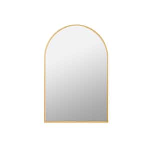 36 in. W x 24 in. H Arched Glass Framed Wall Bathroom Vanity Mirror in Gold