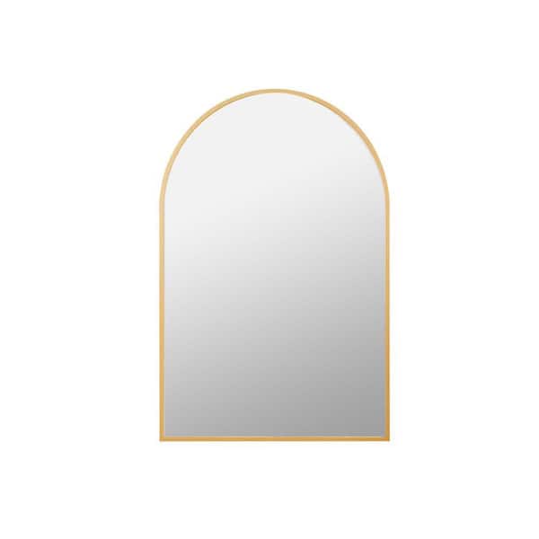 Unbranded 36 in. W x 24 in. H Arched Glass Framed Wall Bathroom Vanity Mirror in Gold