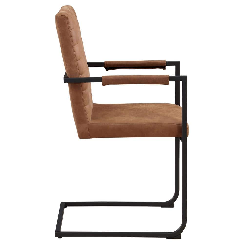 Antique Brown Faux Leather Upholstered Arm Chair with Metal Frame