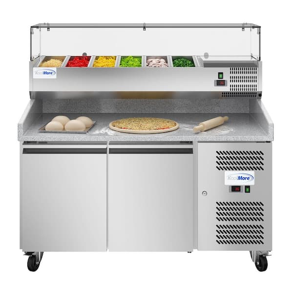 Koolmore 60 in. Commercial Granite Top Pizza Prep Refrigerator with Refrigerated Pan Holder in Stainless-Steel