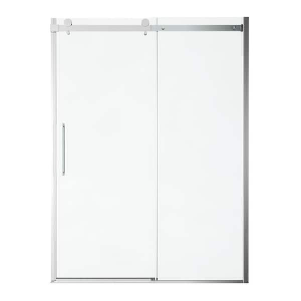 Passage 57.8 in. W x 72 in. H Sliding Frameless Shower Door in Silver with Clear Glass