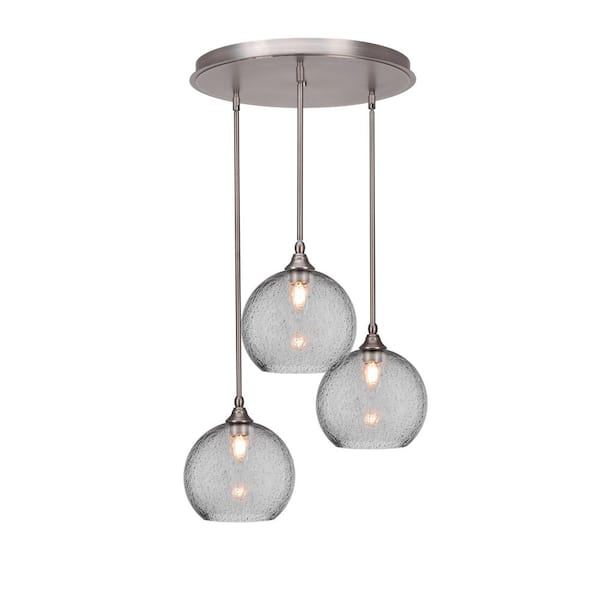 Unbranded Villa 3 Light Brushed Nickel, Cluster Pendant Light with 9.5 in. Smoke Bubble Glass Shades, No Bulbs Included