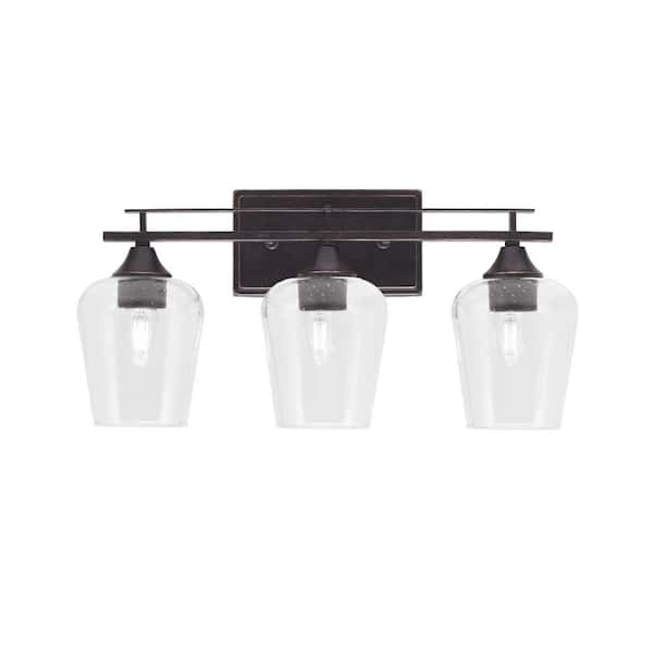 Ontario 20 in. 3-Light Vanity Light Dark Granite Clear Bubble Glass ...