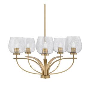 Olympia 5-Light New Age Brass Round Chandelier with 6 in. Smoke Bubble Glass Shades, No bulbs included