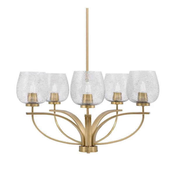 Unbranded Olympia 5-Light New Age Brass Round Chandelier with 6 in. Smoke Bubble Glass Shades, No bulbs included
