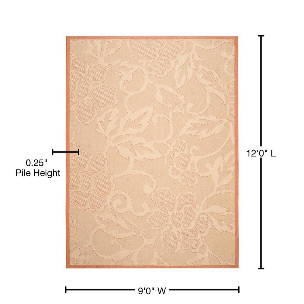 Natural Floral Motif Synthetic 9' x 12' Outdoor Rug