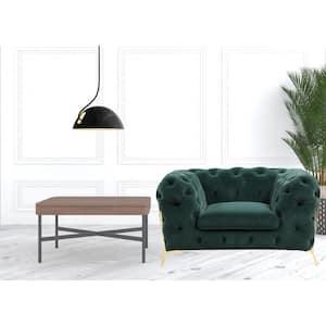 Valerie 30 in. Green Velvet Arm Chair with Tufted Cushions