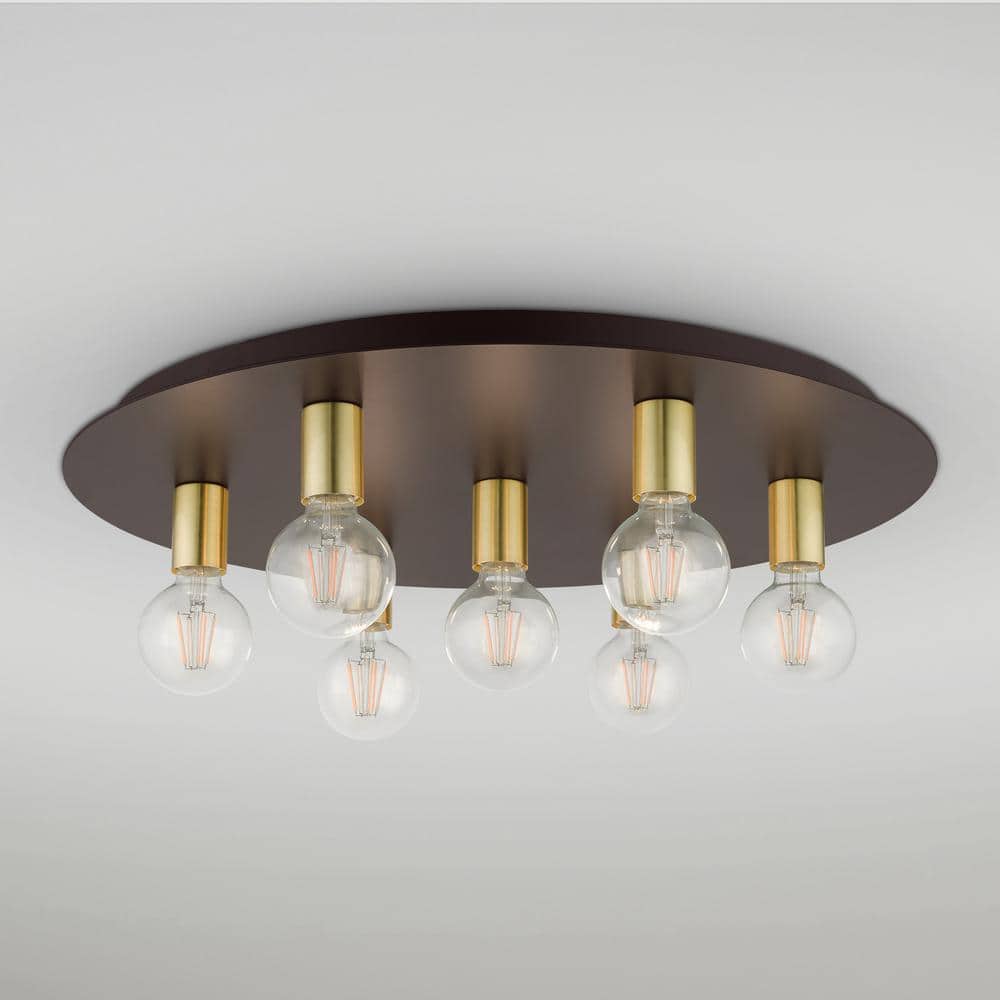Hillview Transitional Bronze & Satin Brass 7-Light Flush Mount