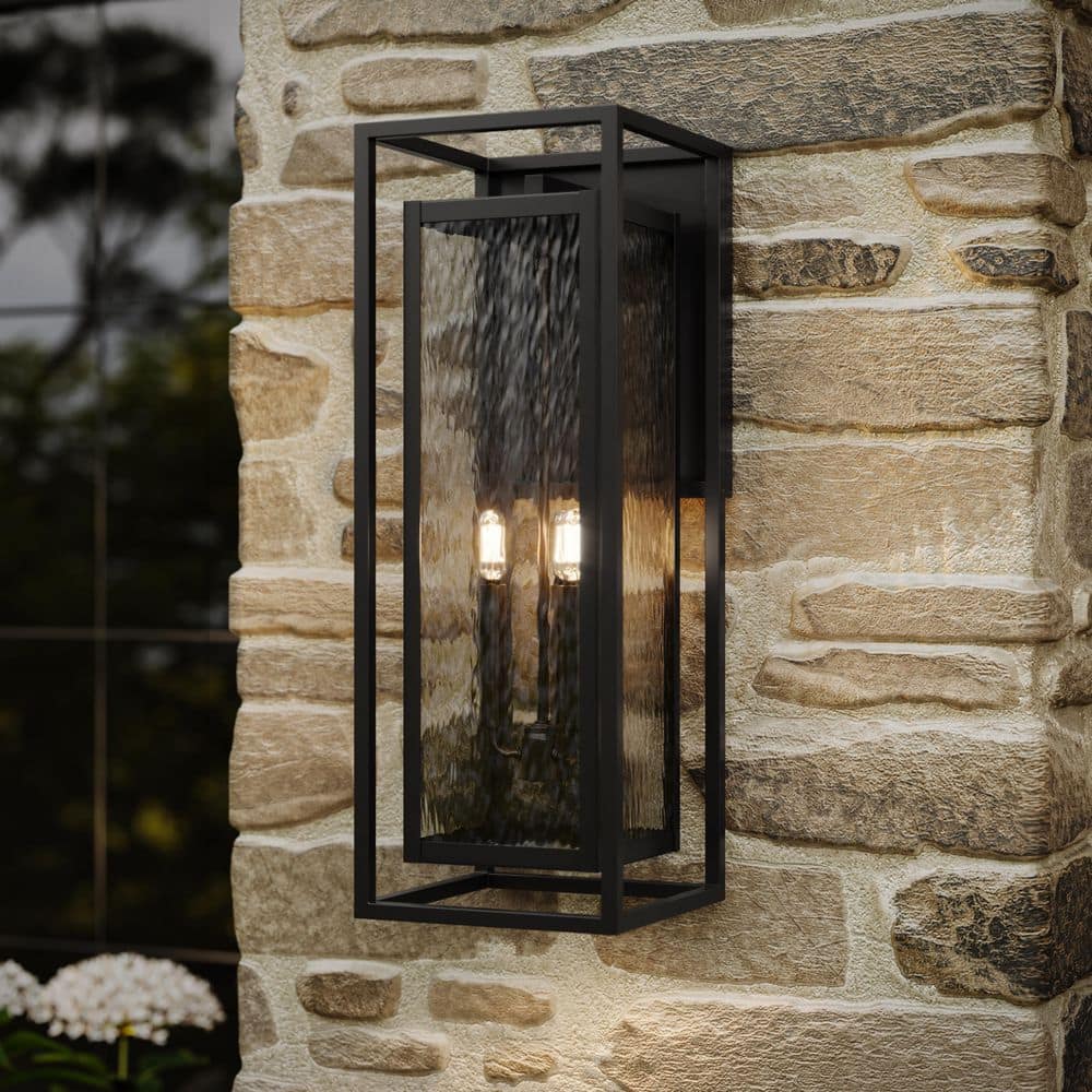 "Shaw 25"" 3-Light Outdoor Wall Light with Clear Water Glass in Textured Black" price history on PriceWatchPro
