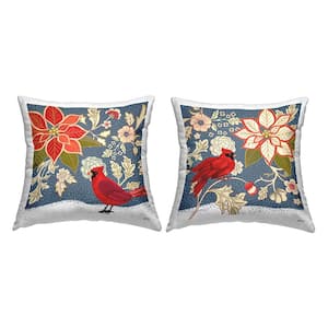 Patterned Cardinals and Florals Blue Floral Polyester 18in. X 18in. Throw Pillow Set of 2