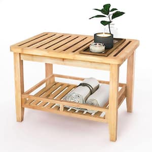 15 in. D x 24 in. W x 18.2 in. H Natural Bathroom Bamboo Shower Bench Seat with Storage Shelf
