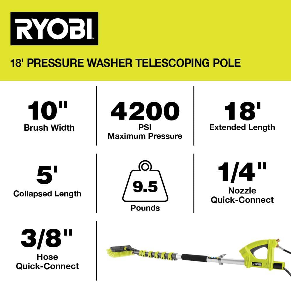18 ft. Telescoping Extension Pole with Brush for Pressure Washers