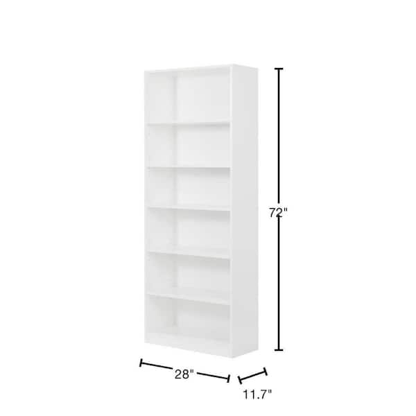 Bromley 72 in. Tall White Engineered Wood 6-Shelf Bookcase, Standard Book Shelf with 4-Adjustable Storage Shelves