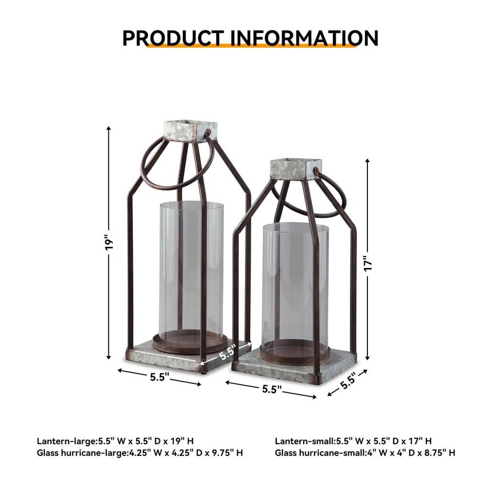 Black and Gray Metal Glass Hurricane Candle Lantern