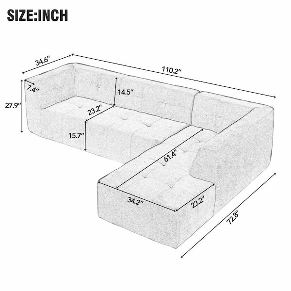110.2 in. Square Arm Chenille L-Shaped Sofa, Sofa Bed in Dark Grey