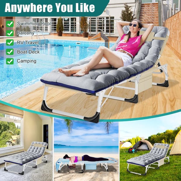 BOZTIY Patio Foldable Chaise Lounge Chair Bed with Cushion