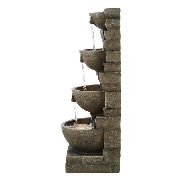 Outdoor Water Fountain, 35.63 in. Height Fountain and Waterfall, 4-Tier Floor Standing Cascading Fountains with Pump