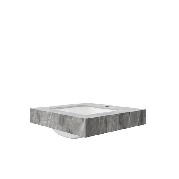 24 in. x 18.9 in. Drop-In Sink Light Gray Sintered Stone Countertop with Drop-In Ceramic Basin and Overflow Hole