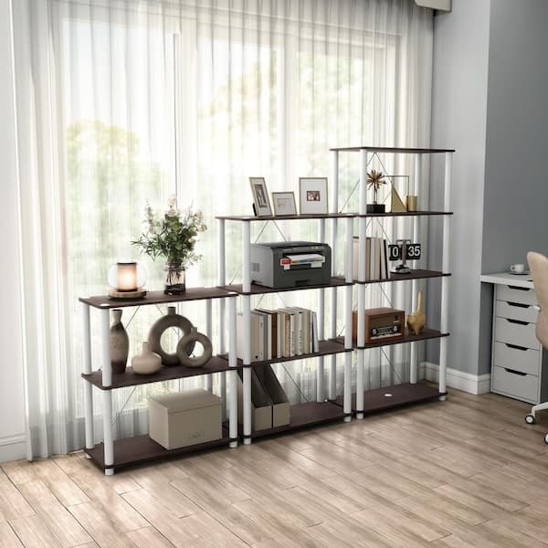 Quincy 58.2 in. Tall Espresso Engineered Wood Wide 5-Shelf Modular Bookcase with Support Rods