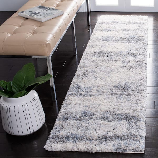 Berber Shag 2 ft. x 10 ft. Ivory/Charcoal Modern Abstract Runner Rug