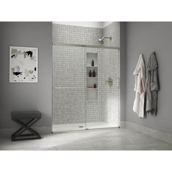 Elate 56-60 in. W x 71 in. H Sliding Frameless Shower Door in Anodized Matte Nickel with Crystal Clear Glass