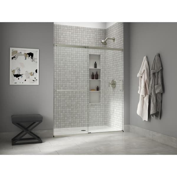 KOHLER Elate Tall 62-66 in. W x 76 in. H Sliding Frameless Shower Door in Anodized Matte Nickel with Crystal Clear Glass