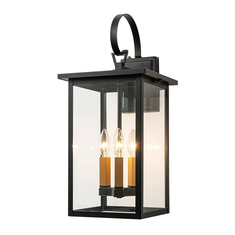 3-Light 21.7 in. H Matte Black Hardwired Outdoor Wall Lantern with Clear Glass for Porch and Entryway price history on PriceWatchPro