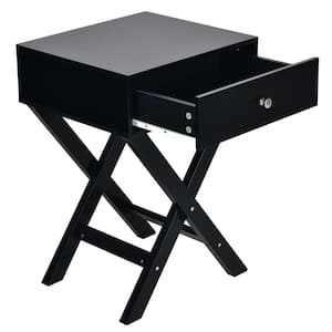 1-Drawer Black Nightstand with x Shaped Structure Accent Sofa Side End Table 25.5" x 18" x 16"(H x W x D)