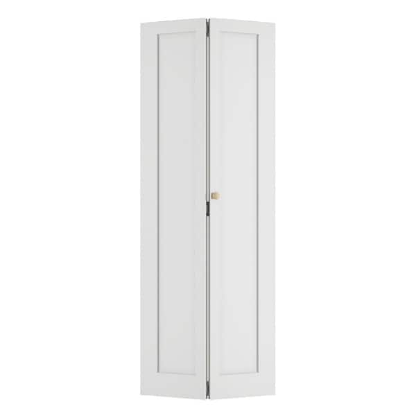 30 in. x 78.4 in. 1-Panel Hollow Core White Primed Composite MDF Bi-Fold Door with Hardware Kit