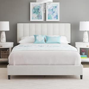 Leah Linen Panel Upholstered Platform Bed Frame, Beige, Full