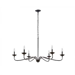 40" Wide 6-Light Matte Black Finish Farmhouse Metal Chandelier for Living Room with no bulbs included