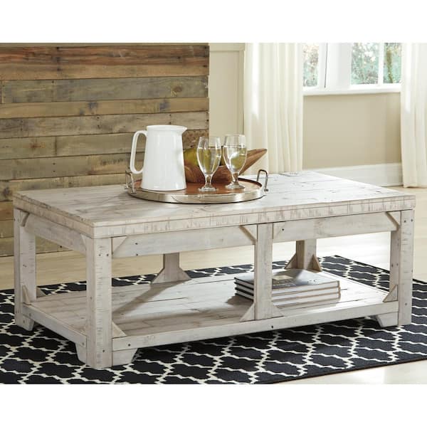 Signature DESIGN BY ASHLEY Fregine 48 in. Whitewash Rectangle Wood Coffee Table with Lift Top