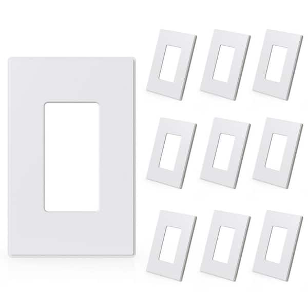 ELEGRP 1-Gang Midsize Screwless Decorator/Rocker Wall Plate, White (10-Pack)