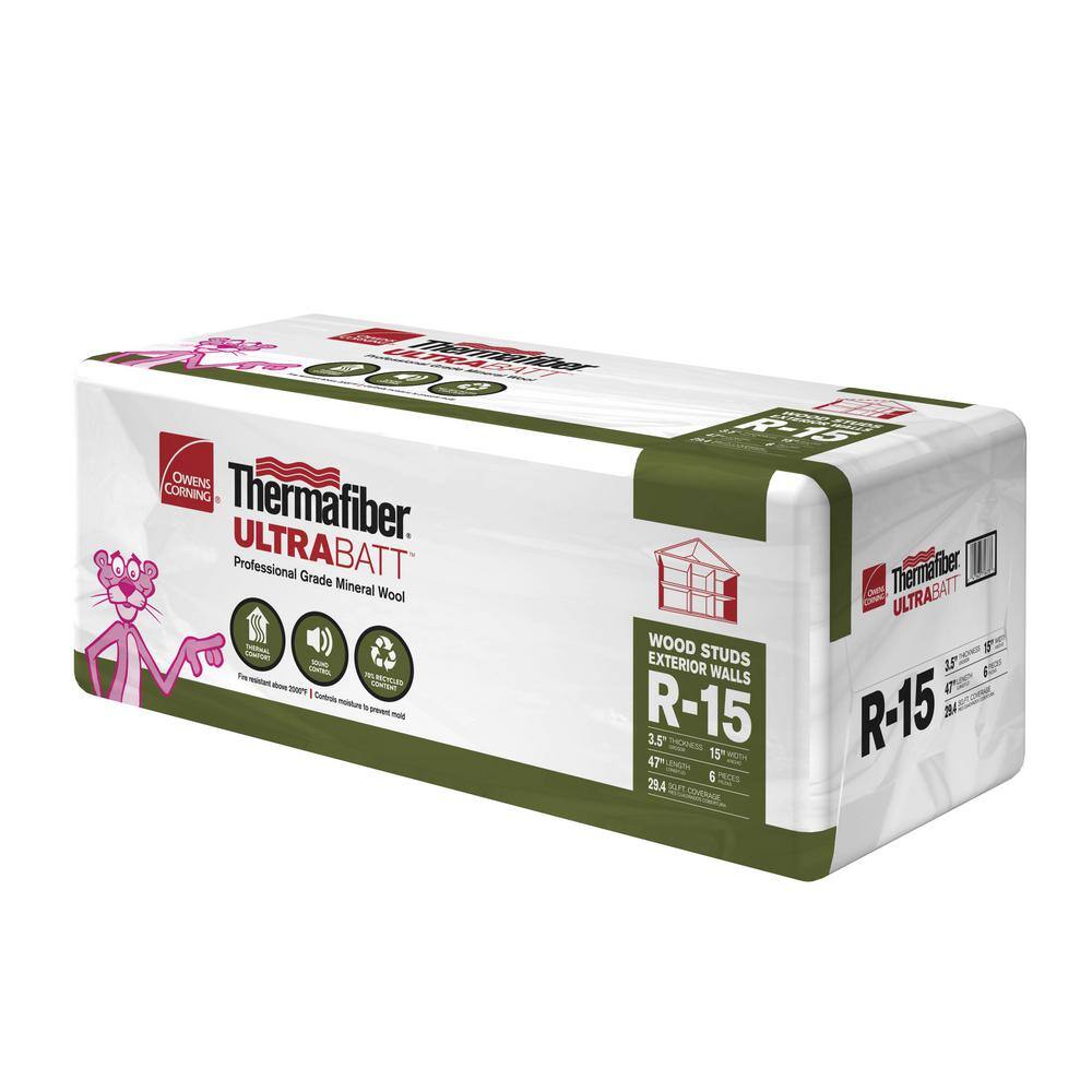 Owens Corning R 15 Thermafiber Ultrabatt Unfaced Mineral Wool Insulation Batt 15in X 47in Ub 40 P3d 15 47 121 The Home Depot