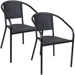 Aderes Black Plastic Outdoor Arm Chair in Seat and Back in Black (Set of 2)
