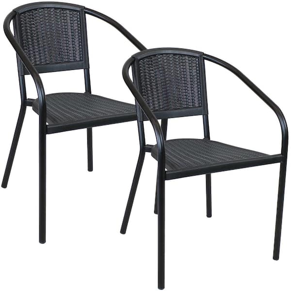Sunnydaze Aderes Black Plastic Outdoor Arm Chair in Seat and Back in Black (Set of 2)