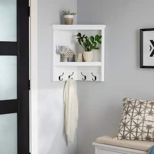 24 in. H x 24 in. W x 13.4 in. D White Shiplap Floating Decorative Cubby Corner Wall Shelf with Hooks