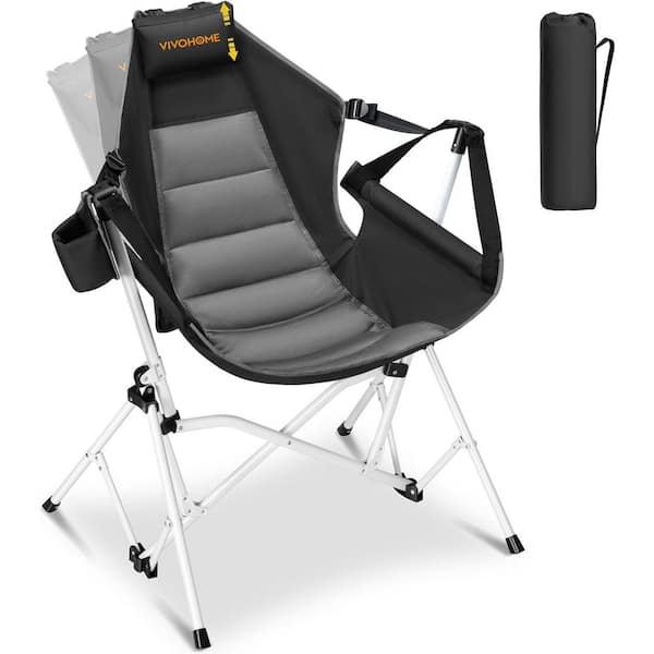 VIVOHOME Indoor/Outdoor Portable Metal Folding Lawn Chair with Adjustable Back Support in Black and Gray