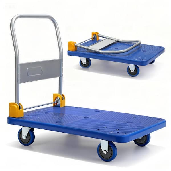 Foldable Push Hand Cart with Wheels, Platform Truck with 880 lbs. Weight Capacity, Blue