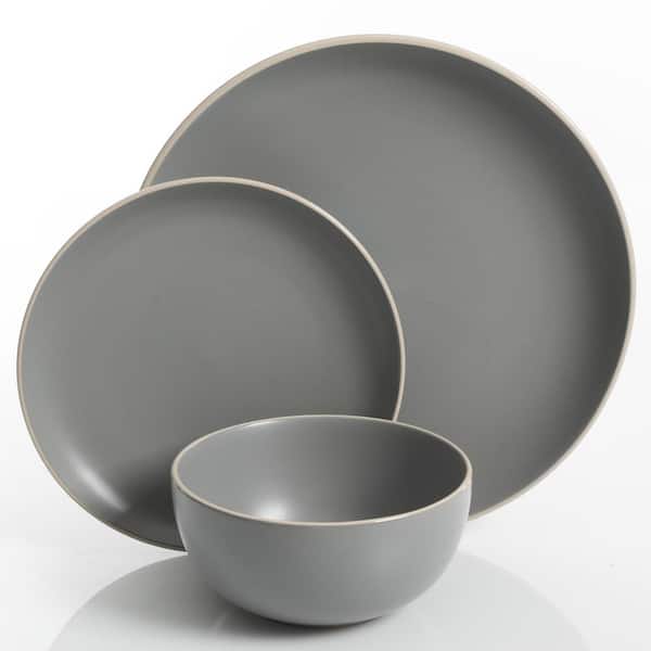 Rockaway 12-Piece Modern Matte Gray Ceramic Dinnerware Set (Service for 4)